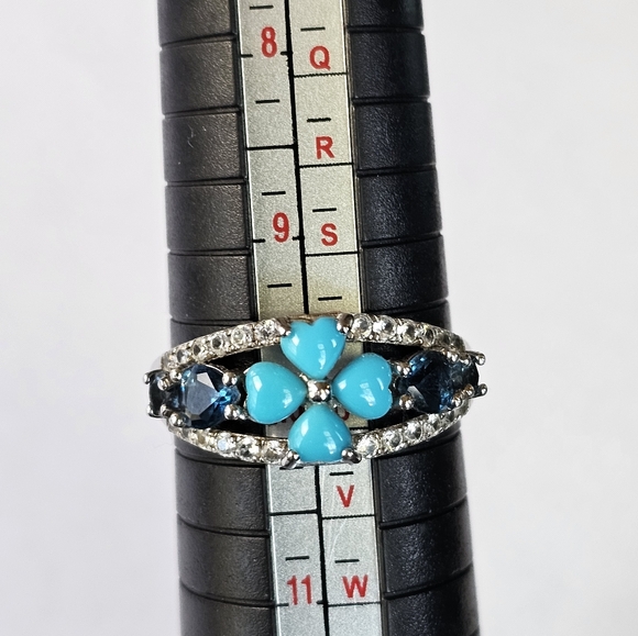 Genuine Sleeping Beauty Turquoise & London Blue Topaz Ring Size 10! - Picture 5 of 5